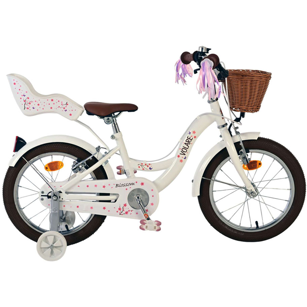 Volare Blossom Kids 16 inch White Bike with Stabilisers Doll Seat and Basket Image 6