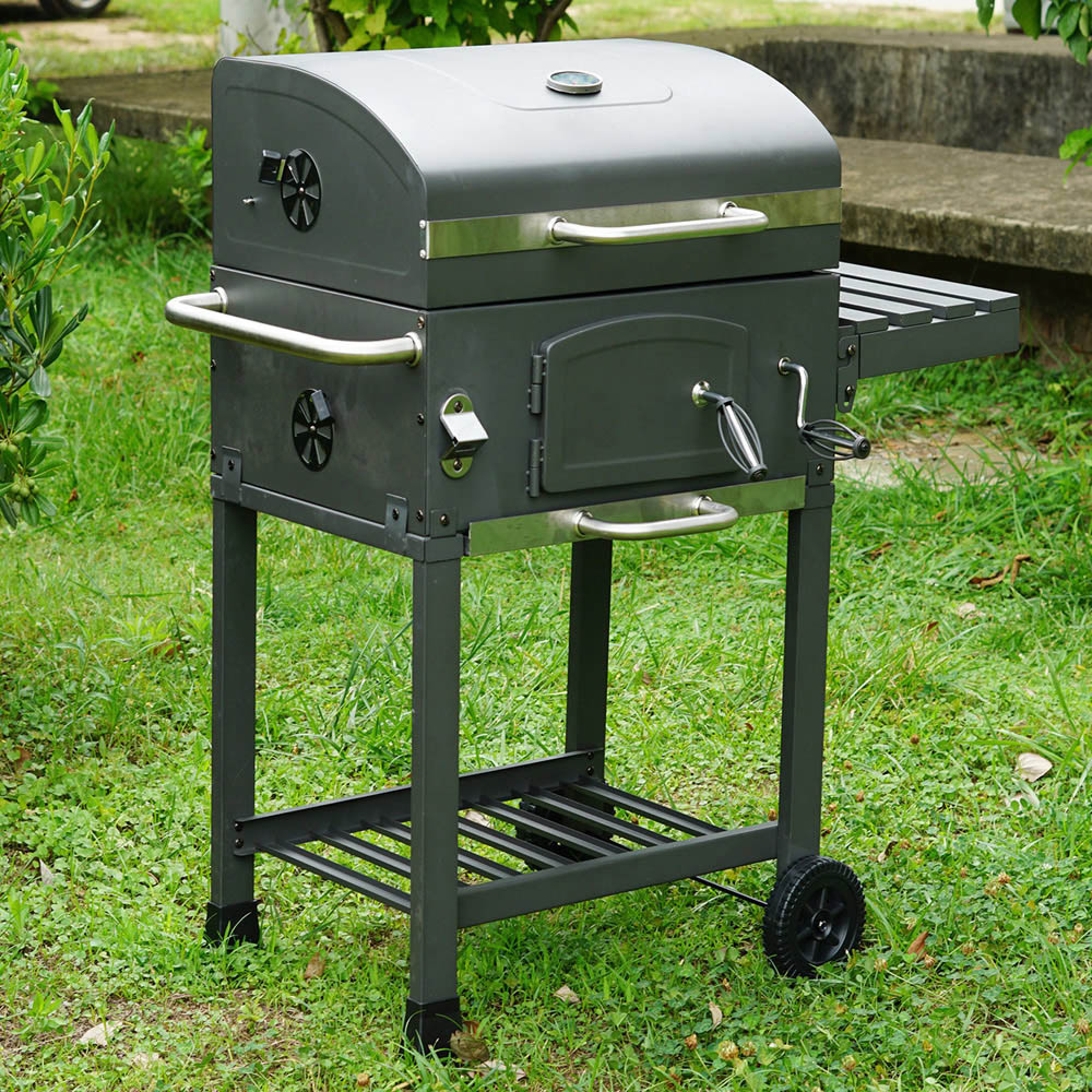 Eurotrade Black Rectangular Garden Charcoal Barbeque Grill with Trolley Wheels Image 2