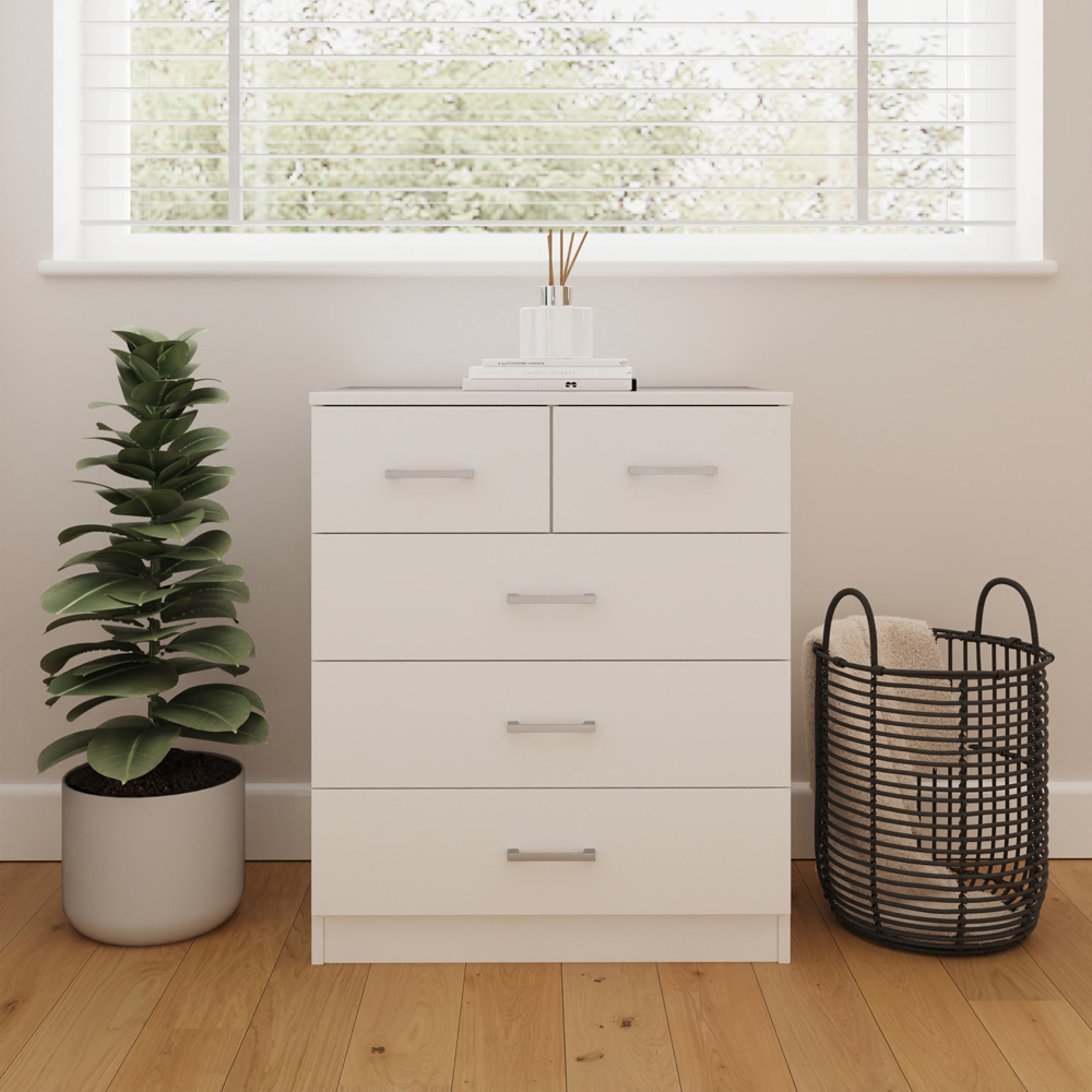 GFW Bailey 5 Drawer White Chest of Drawers Image 3