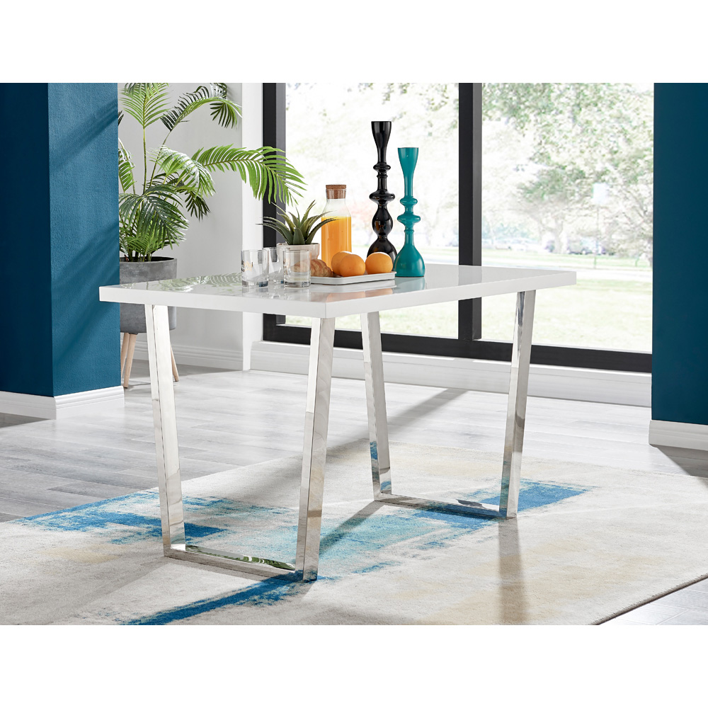 Furniturebox Solo 4 Seater White High Gloss and Chrome Dining Table Image 6