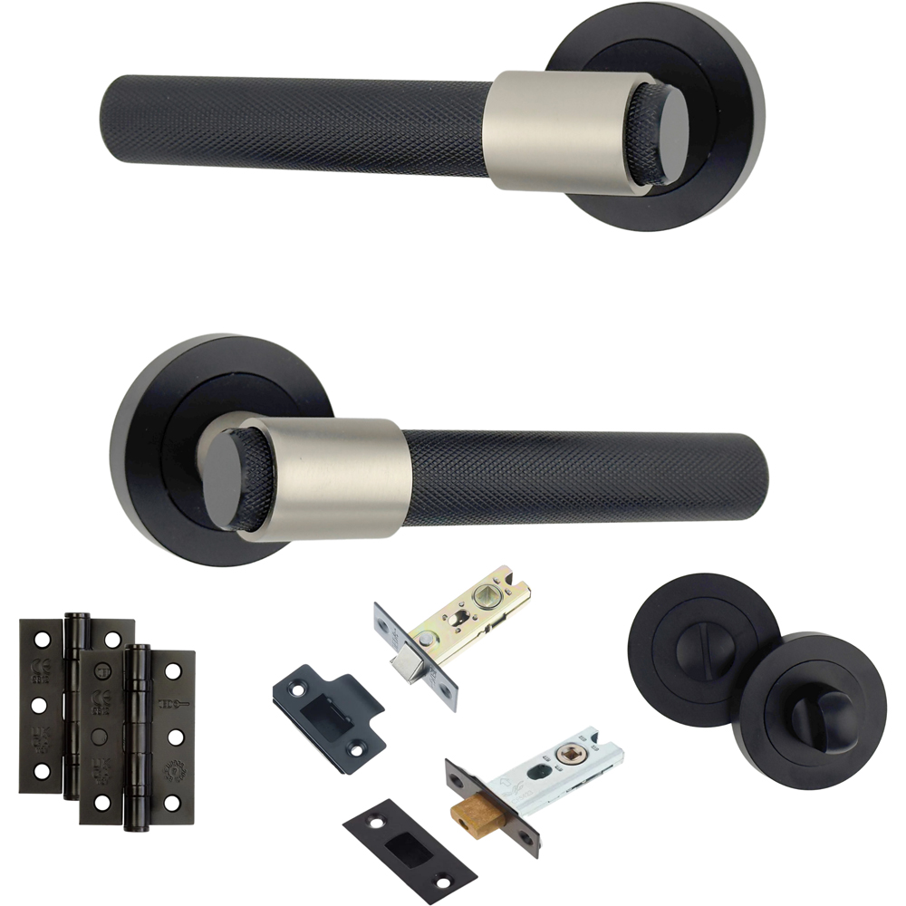 AXS Hardware Dakota Black Knurled Bathroom Door Handle on Rose Image 1