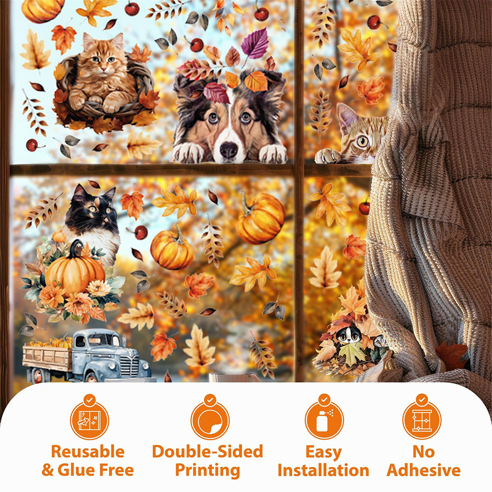 Walplus Halloween 123 Piece Autumn Cats and Dogs Window Cling Set Image 2