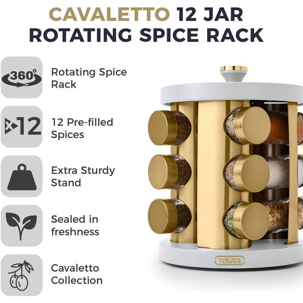 Tower Cavaletto Optic White 12 Jars Rotating Spice Rack Image 4
