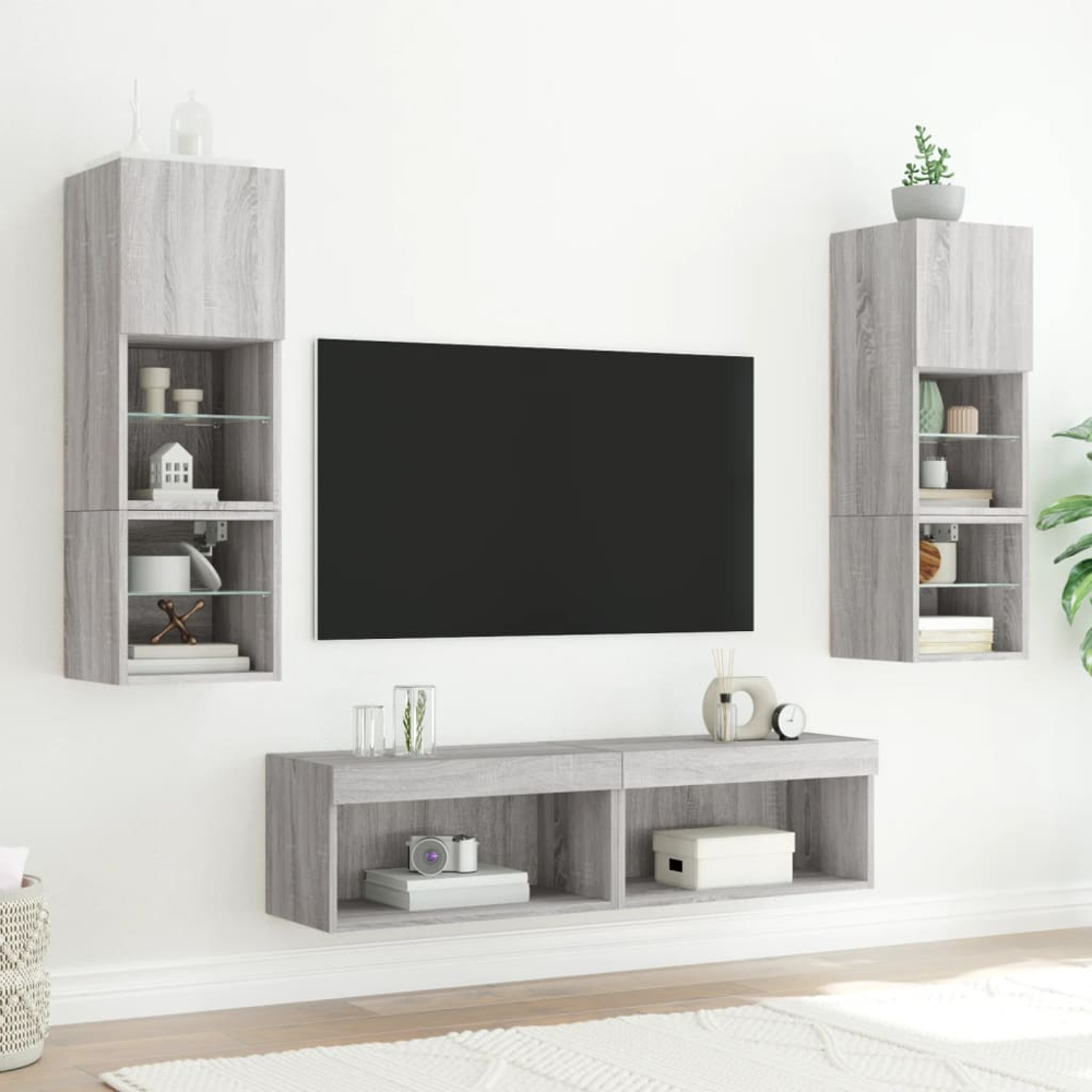 vidaXL Single Shelf Grey Sonoma Wall Mounted TV Cabinet with RGB LED Lights Image 7