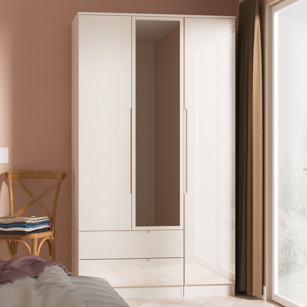 Crowndale Milan 3 Door 2 Drawer Kashmir Gloss and Kashmir Tall Mirrored Wardrobe Ready Assembled Image 1
