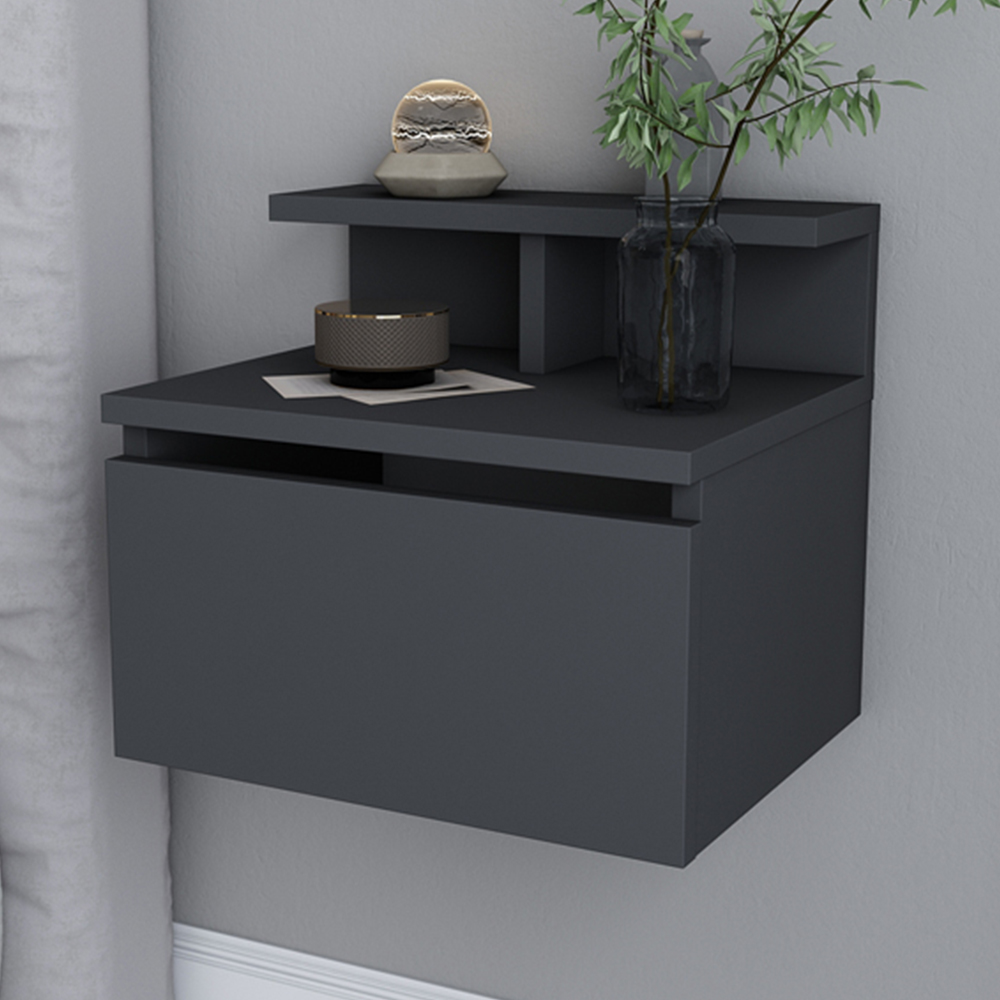 Decorotika Alice Single Drawer Single Shelf Anthracite Floating Bedside Table Image 1