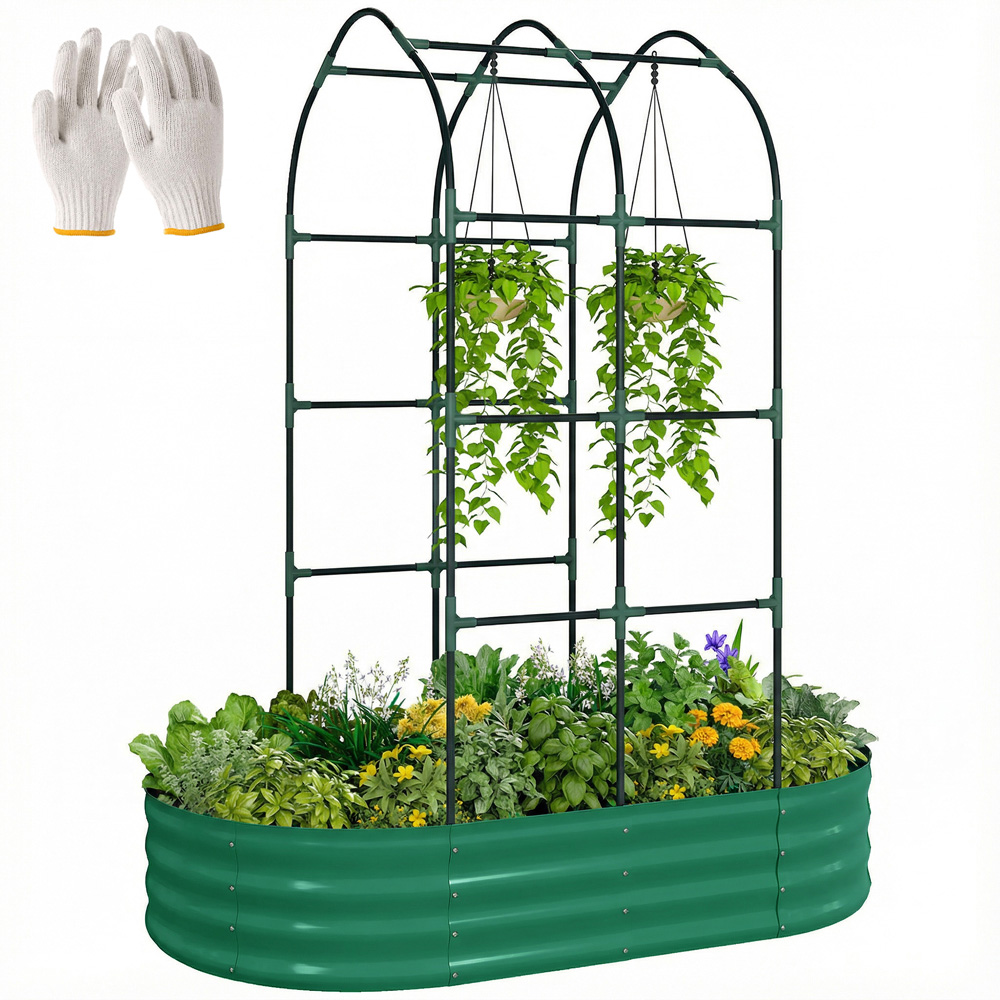 Outsunny Green Galvanised Raised Garden Bed with Trellis 180 x 90 x 160cm Image 3