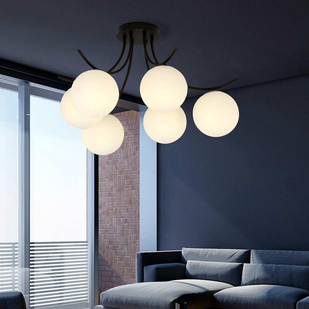 Emibig Boston 6 Light White Shade Black E14 Ceiling Pendant Light Image 6