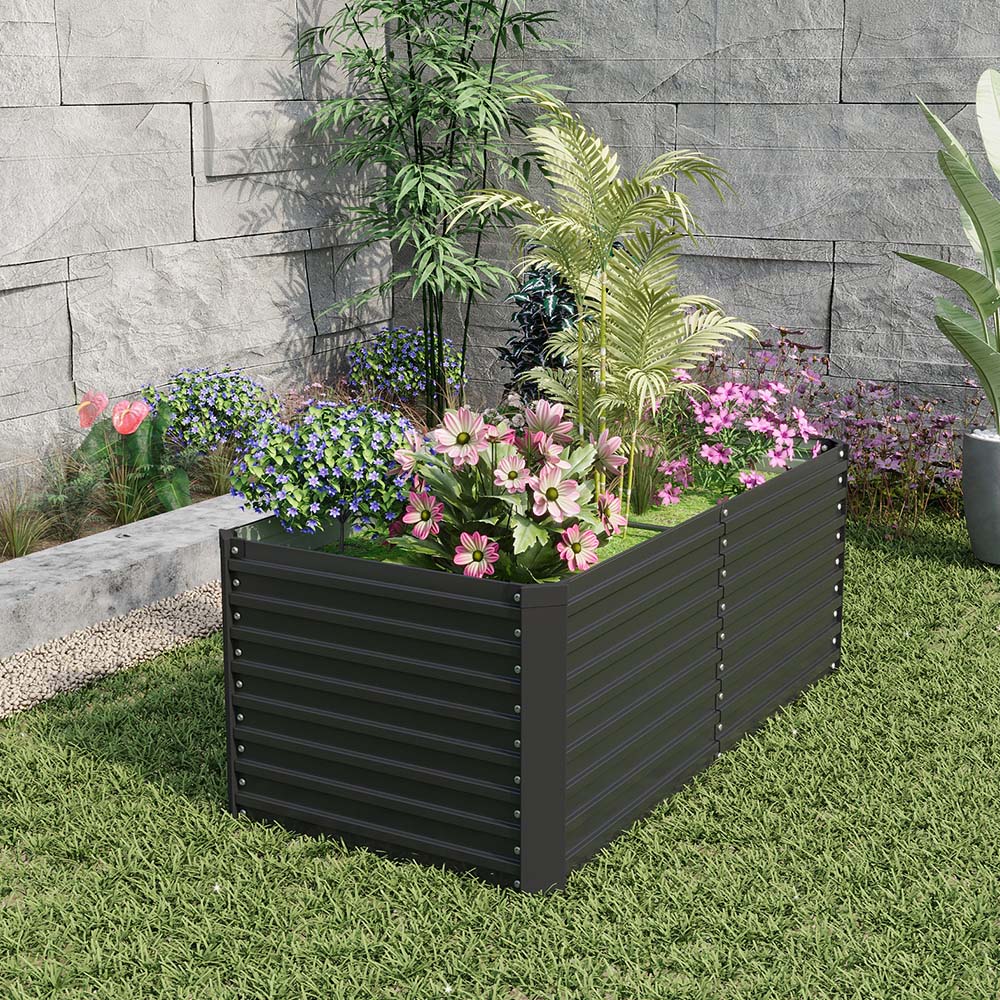 Living and Home Black Large Rectangular Galvanised Steel Raised Garden Bed 160 x 80cm Image 2