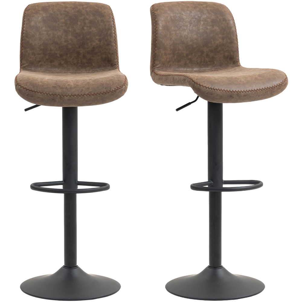 Portland Brown PU Leather Height Adjustable Bar Stool Set of 2 Image 2