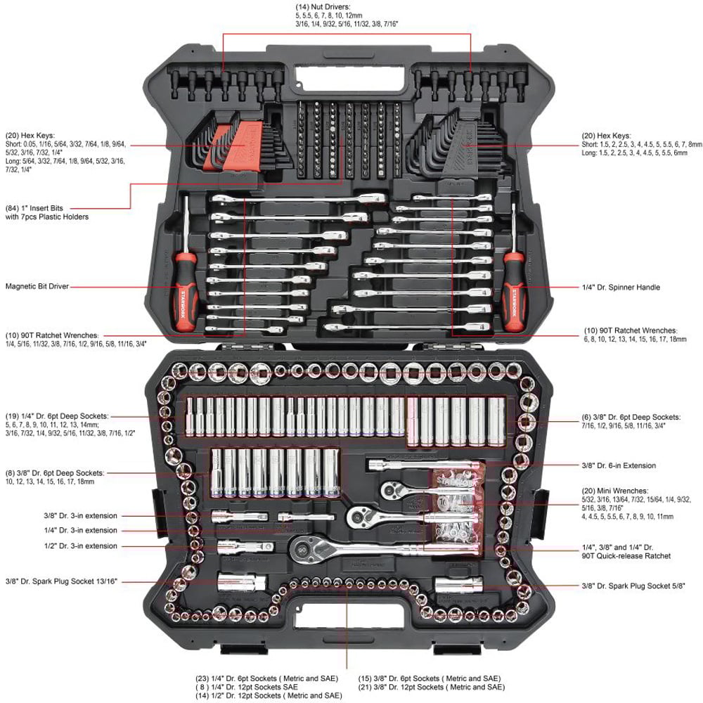 STARWORK True Mechanic 303 Piece SAE and Metric Professional Mechanics Tool Set Image 6