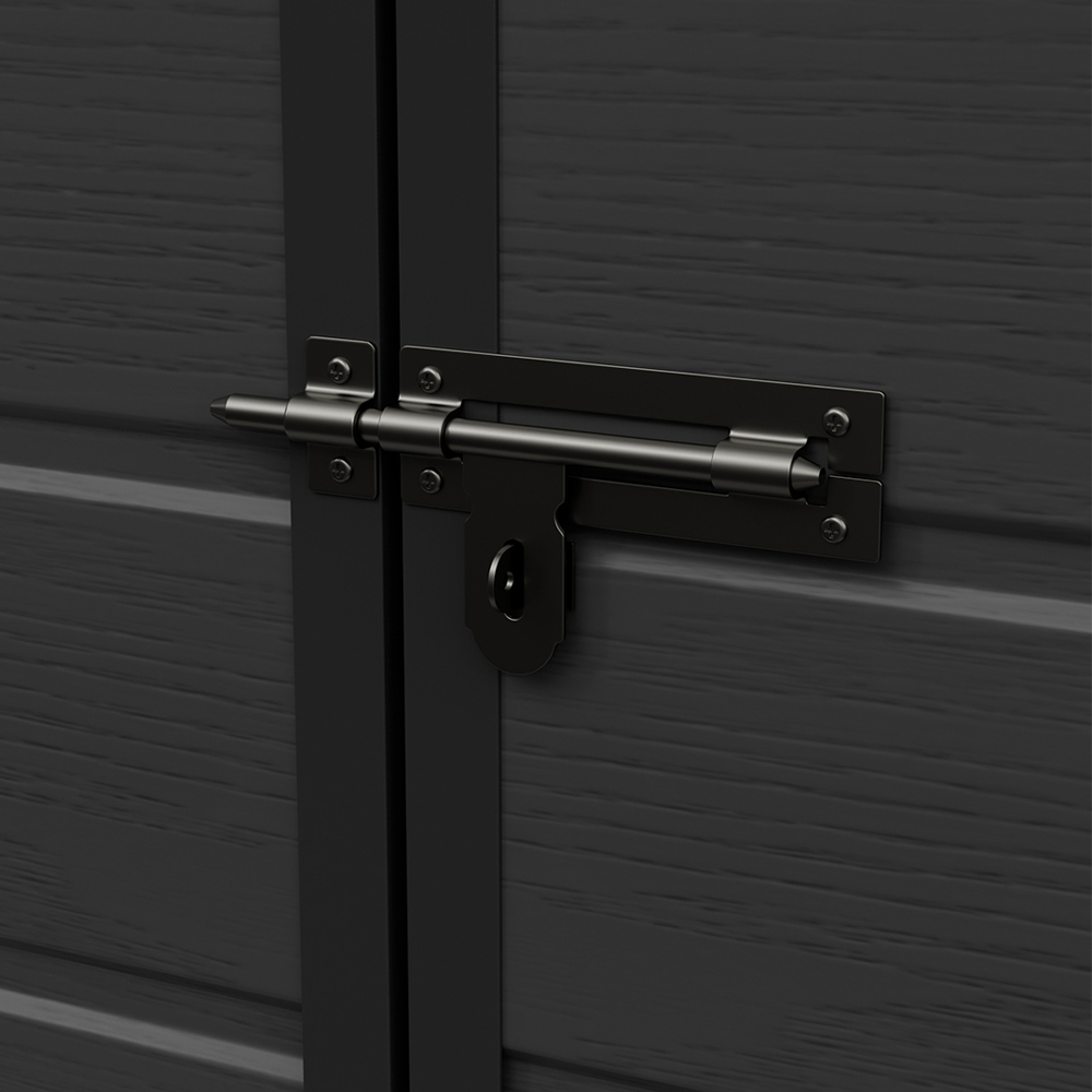 Living and Home 8 x 8ft Smokey Grey and Black Wood Grain Plastic Apex Storage Shed Image 5