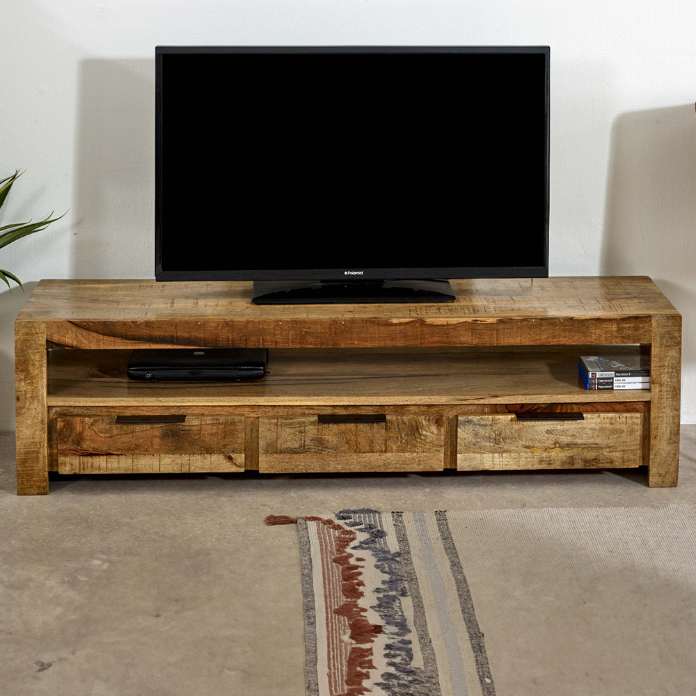 Brooklyn Surrey 3 Drawer Singe Shelf Solid Wood TV Unit Image 1