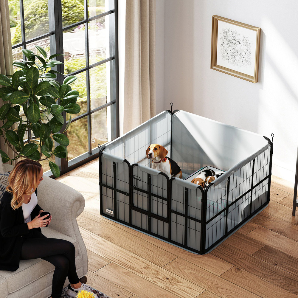 PawHut Black Oxford Fabric Whelping Box with Washable Whelping Pad Image 2