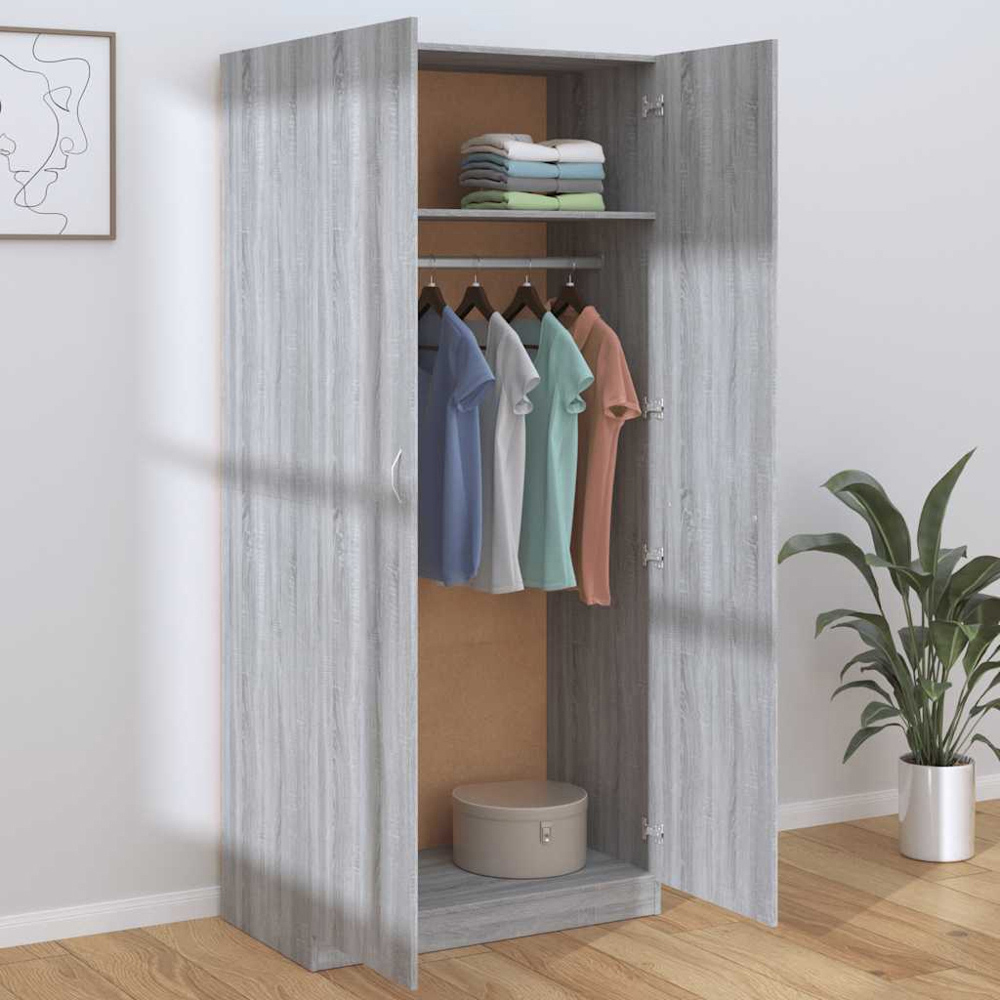 vidaXL 2 Door Grey Sonoma Wooden Wardrobe Image 1