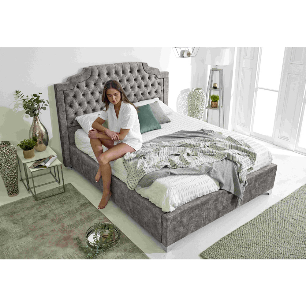 Eleganza Ryker King Size Grey Oakland Fabric Bed Frame with Chesterfield Headboard Image 5