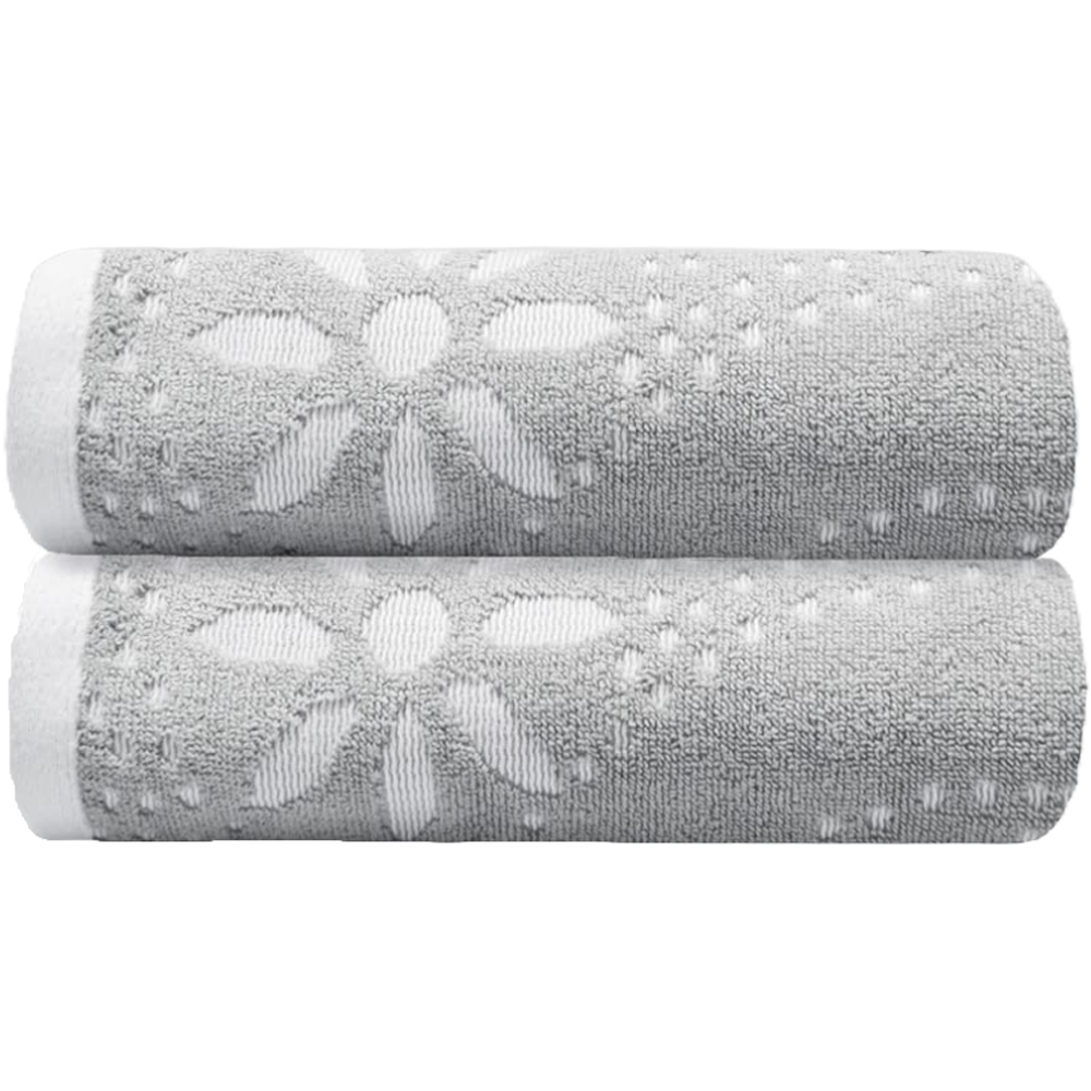 Allure Bath Fashions Cotton Dove Grey Sculpted Floral Hand Towel 2 Pack Image 1