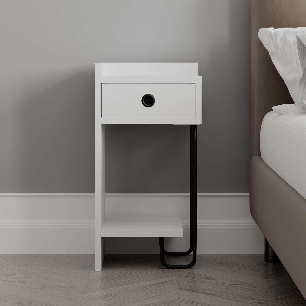 Decortie Sirius Single Shelf Single Drawer White Left Module Modern Bedside Table Image 5
