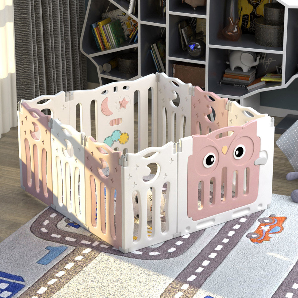 Living and Home White and Pink 10 Panel Foldable Kids Playpen Image 5