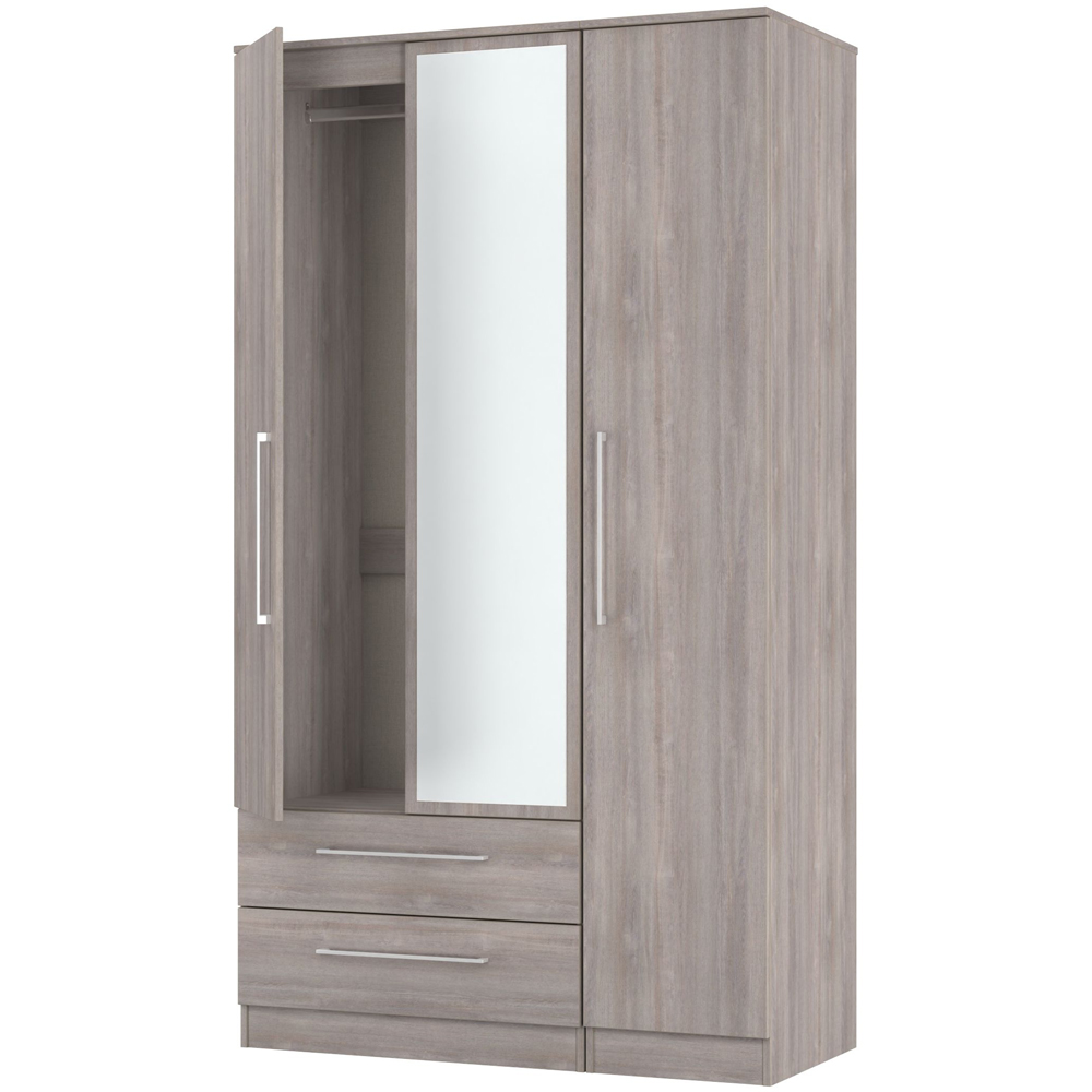 Crowndale Worcester 3 Door 2 Drawer Grey Oak Tall Mirror Wardrobe Ready Assembled Image 4