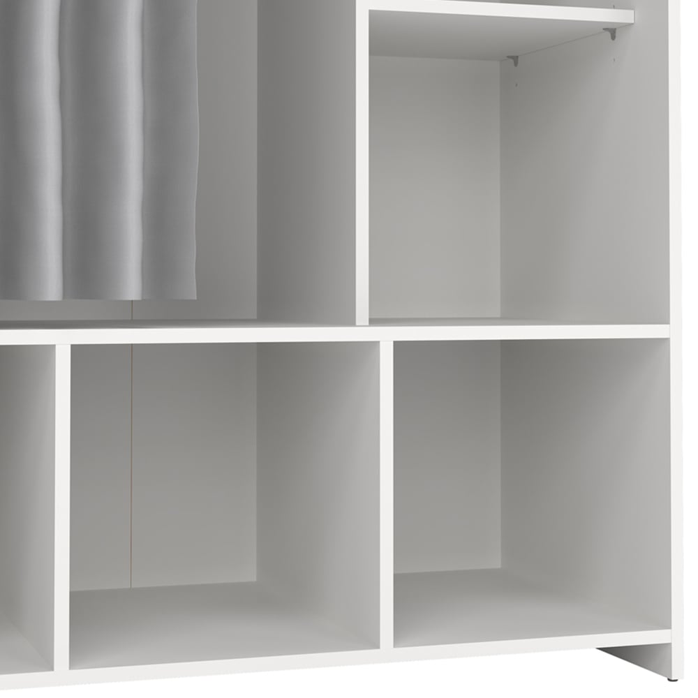 Florence Uppsala 7 Shelf White Open Wardrobe with Grey Textile Curtain Image 7