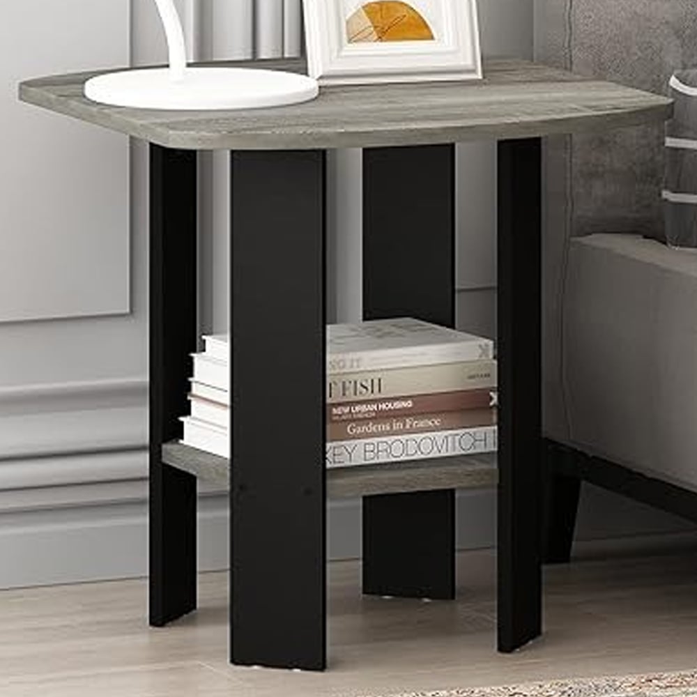 Walplus French Oak Grey Simple Design End Table Set of 2 Image 1