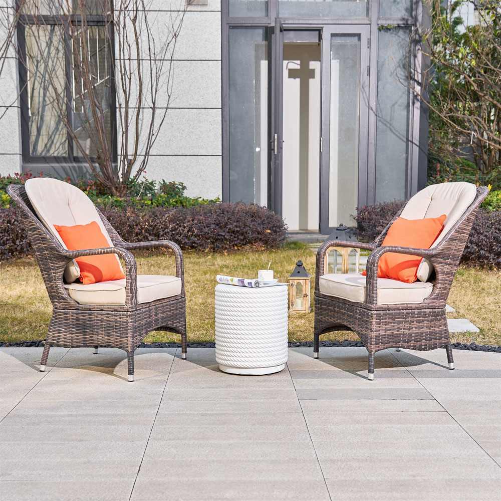 Direct Wicker Set of 2 Brown Rattan Garden Chairs with White Terrafab Composite Side Table Image 4