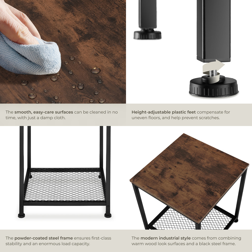 Tectake Derby Single Grid Shelf Rustic Dark Wood Bedside Table Image 5