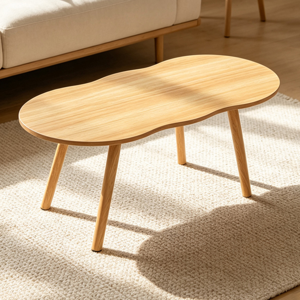 Living and Home Natural Wood Caterpillar Coffee Table with Pine Legs Image 1