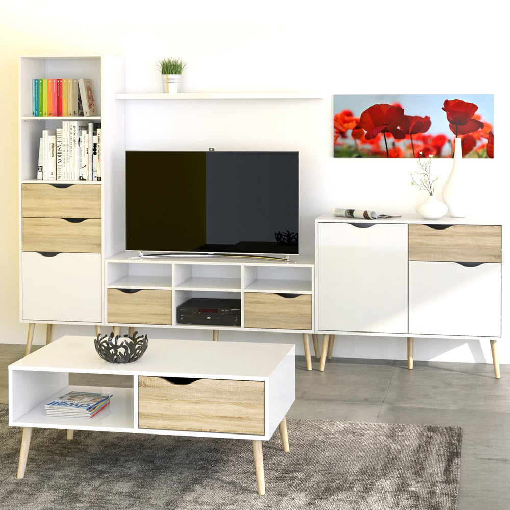 Florence 2 Drawer White and Oak Wide TV Unit Image 8
