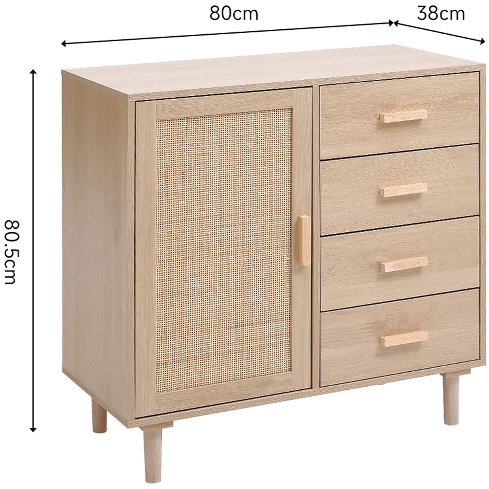 H&O Direct Single Door 4 Drawer Wooden Rattan Accent Side Cabinet Image 4
