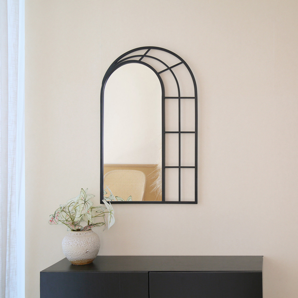 Charles Bentley Paris Black Arch Window Outdoor Wall Mirror 95 x 60cm Image 2