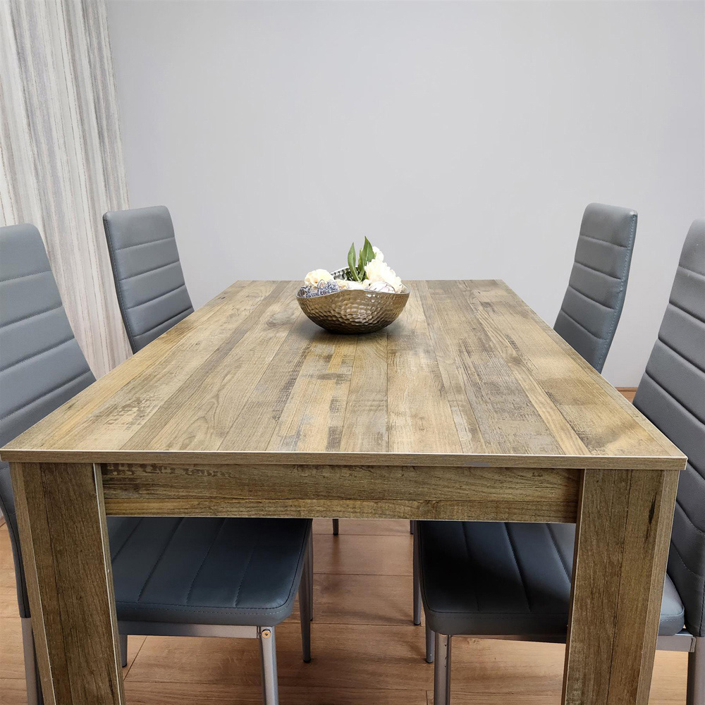 Portland 4 Seater Leather Dining Set Wood Effect and Grey Image 2