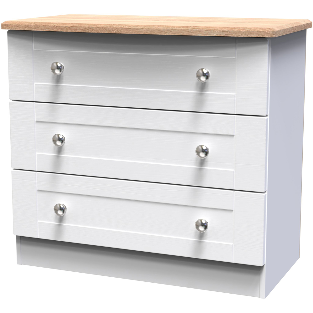 Crowndale Sussex 3 Drawer White Ash and Bardolino Oak Chest of Drawers Ready Assembled Image 2