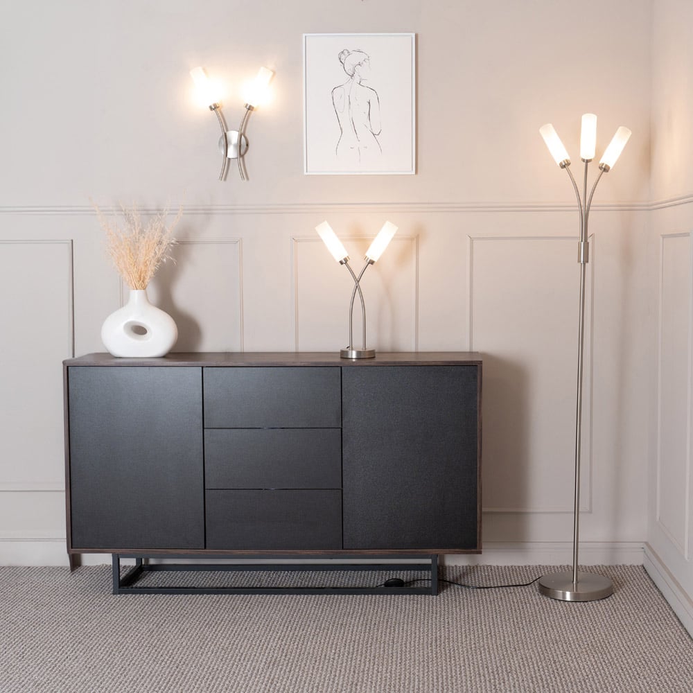 ValueLights Maya 2 Way Brushed Chrome Curved Crossover Reed Shaded LED Table Lamp Image 6