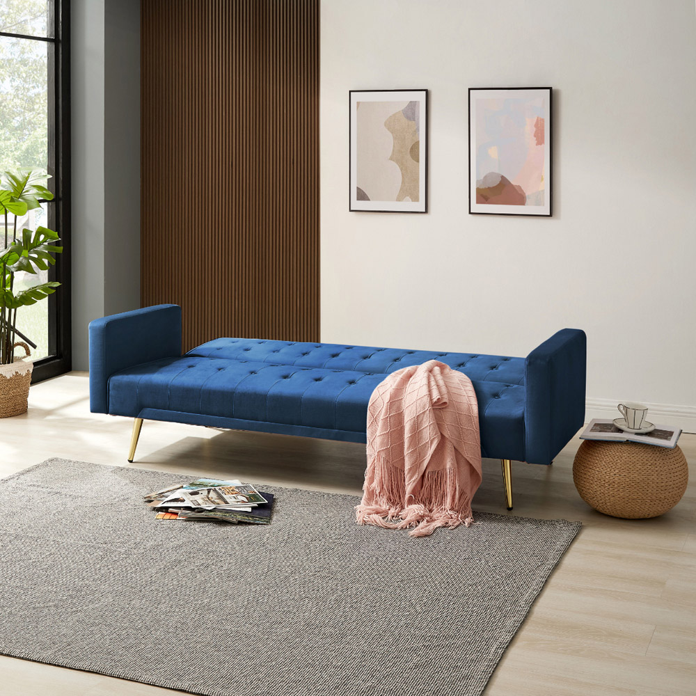 Home Detail Windsor Small Double Sleeper Blue Velvet Sofa Bed Image 4