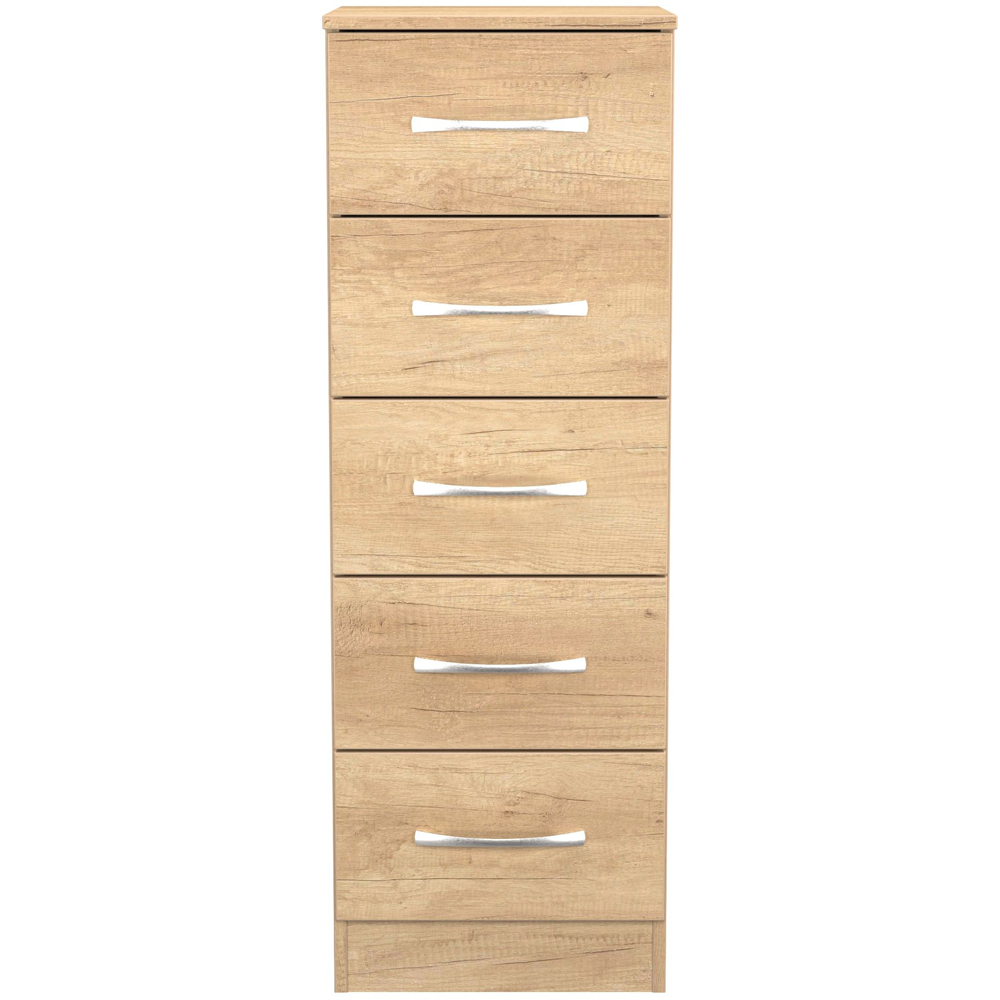 Crowndale Avon 5 Drawer Nebraska Oak Tall Bedside Cabinet Ready Assembled Image 2
