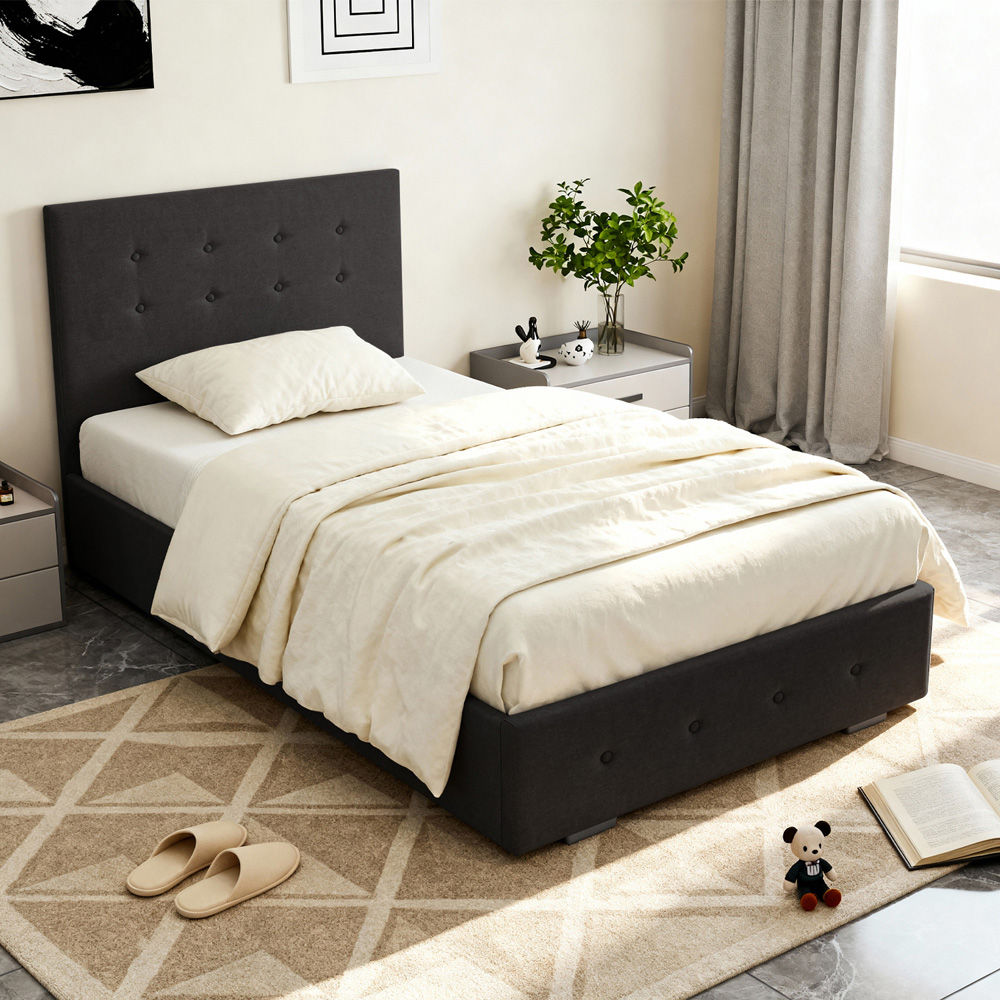 Brooklyn Single Black Fabric Gaslift Ottoman Storage Bed Image 4