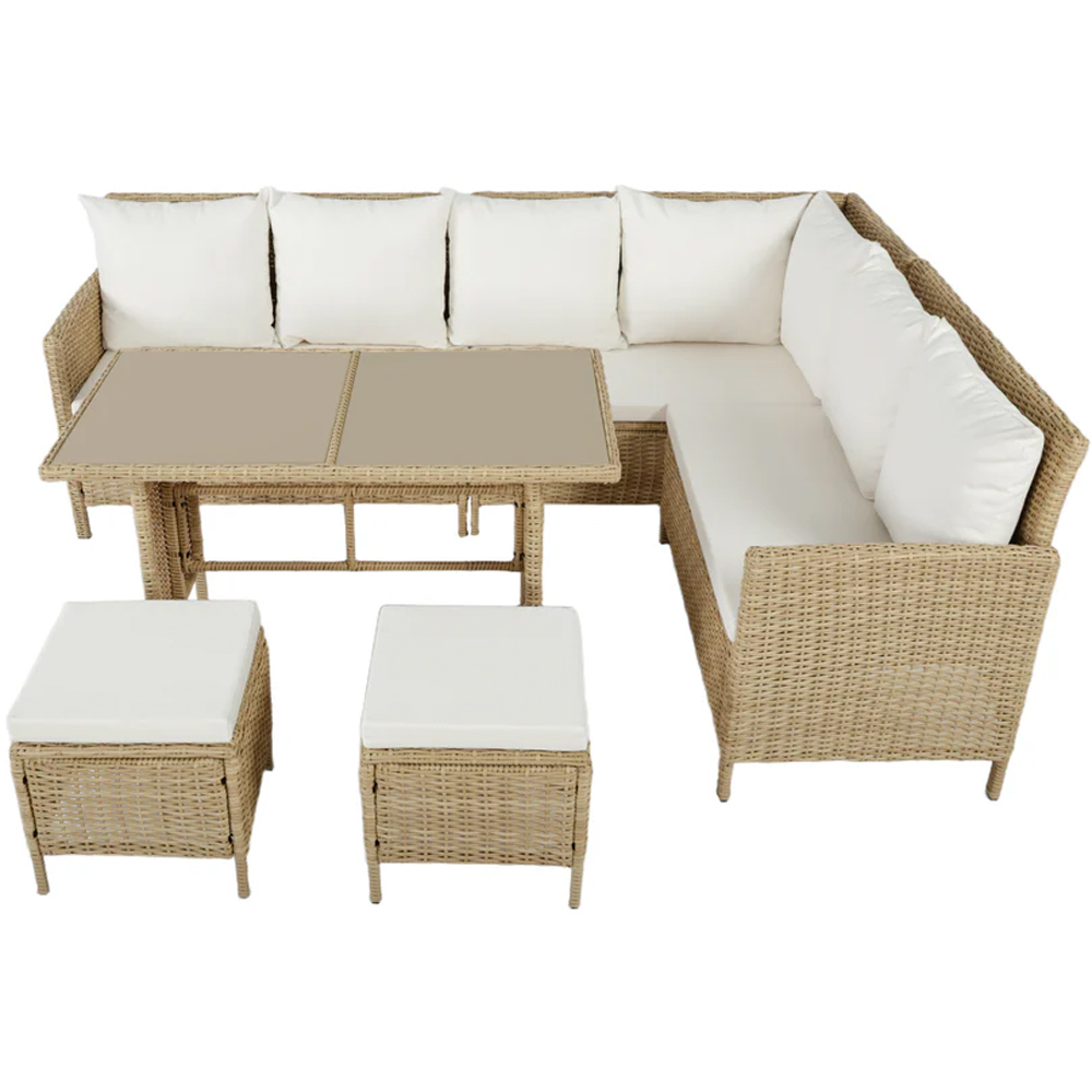 HGD Thalia 8 Seater Natural and White Rattan Garden Corner Dining Sofa Set with Glass Table Image 4