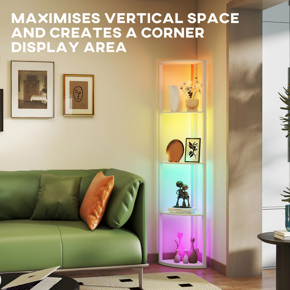 HOMCOM 5 Shelf Oak Dimmable RGB LED Floor Lamp Image 6