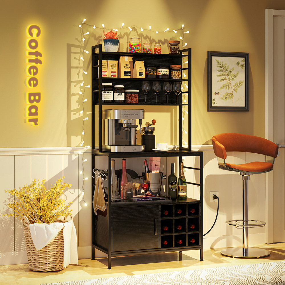 Costway Black Bakers Rack with Power Outlet Image 8
