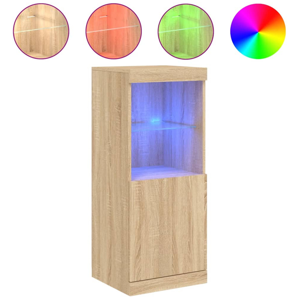 vidaXL Single Door 2 Shelf Sonoma Oak Narrow Sideboard with LED Lights Image 2