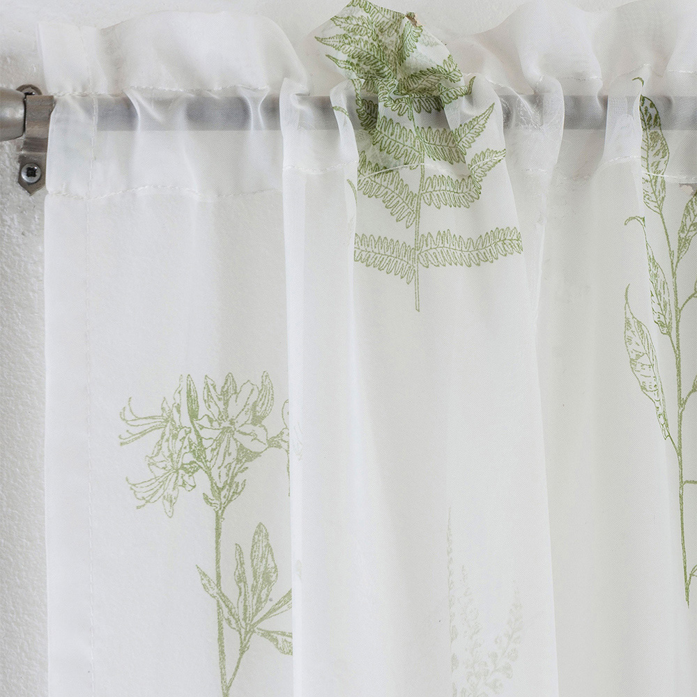 Tyrone Textiles Bracken Green Wild Leaf Print Rod Pocket Voile Panel Curtains 140 x 137cm Image 2