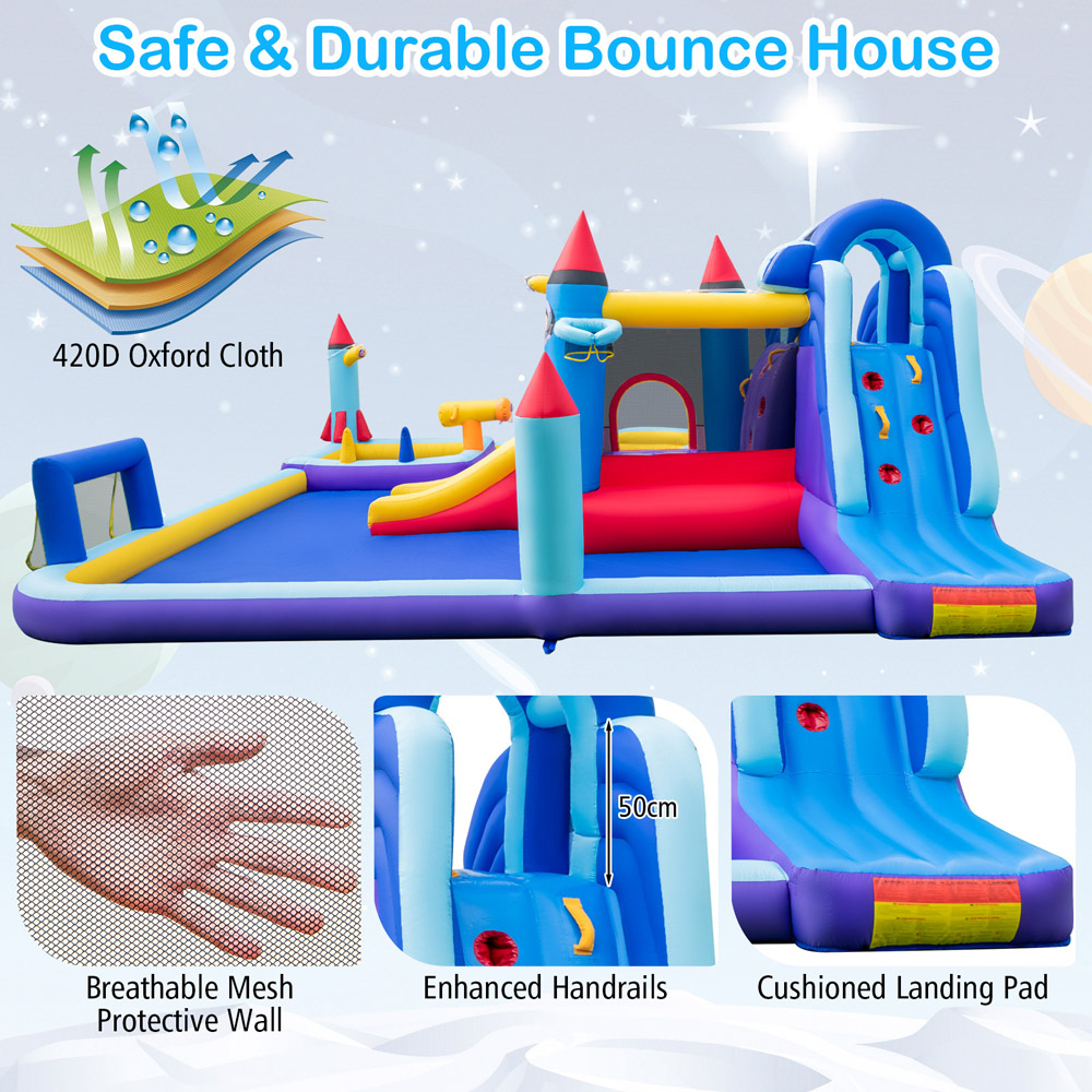 Costway Rocket Theme Inflatable Water Slide Park with 2 Slides Image 5