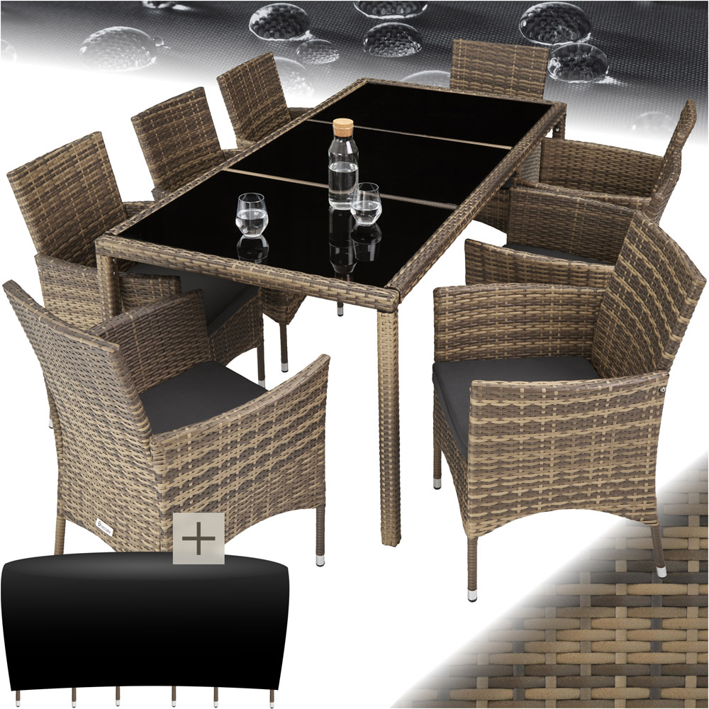 tectake Valencia 8 Seater Nature and Dark Grey Dining Table Set with Cover Image 2