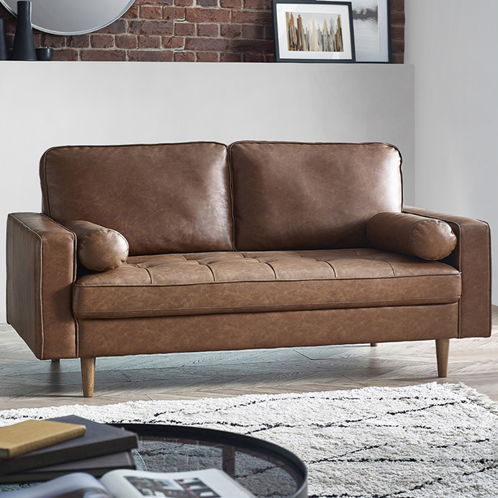 Julian Bowen Henley 3 Seater Brown Faux Leather Sofa Image 1
