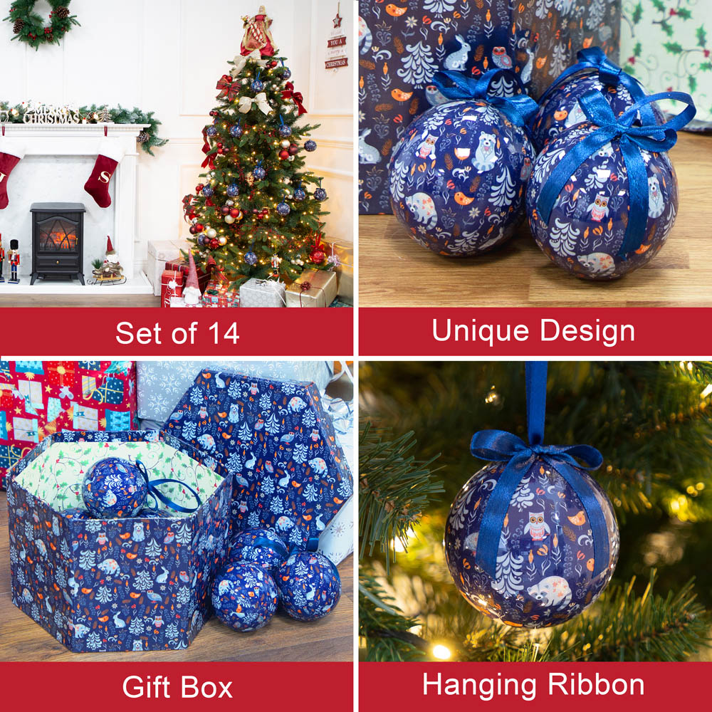 The Christmas Workshop Navy Blue Festival Bauble 14 Pack Image 8