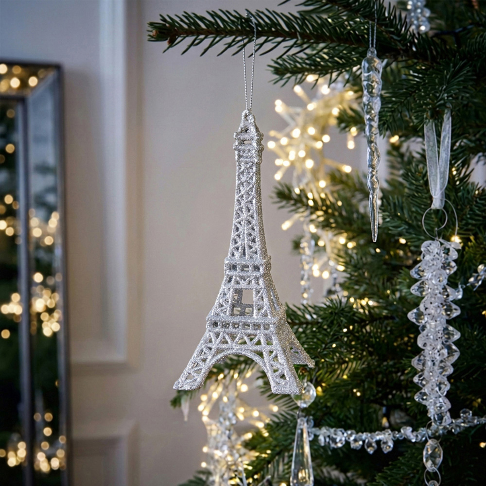 Glitter Eiffel Tower Hanging Decoration Silver Image 2