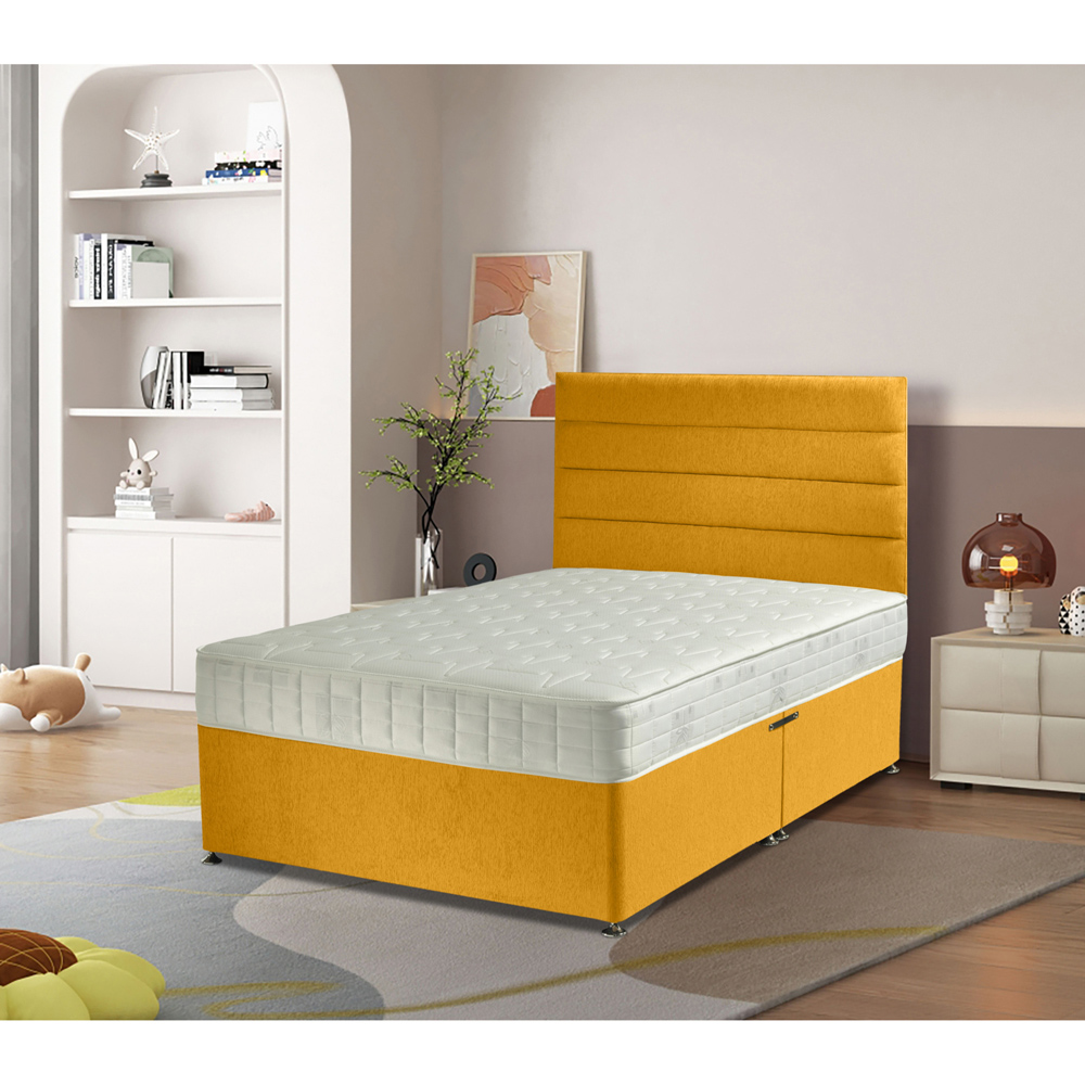 Eleganza Home Dozer King Size Mustard Plush Velvet Divan Bed with Lined Headboard Image 2