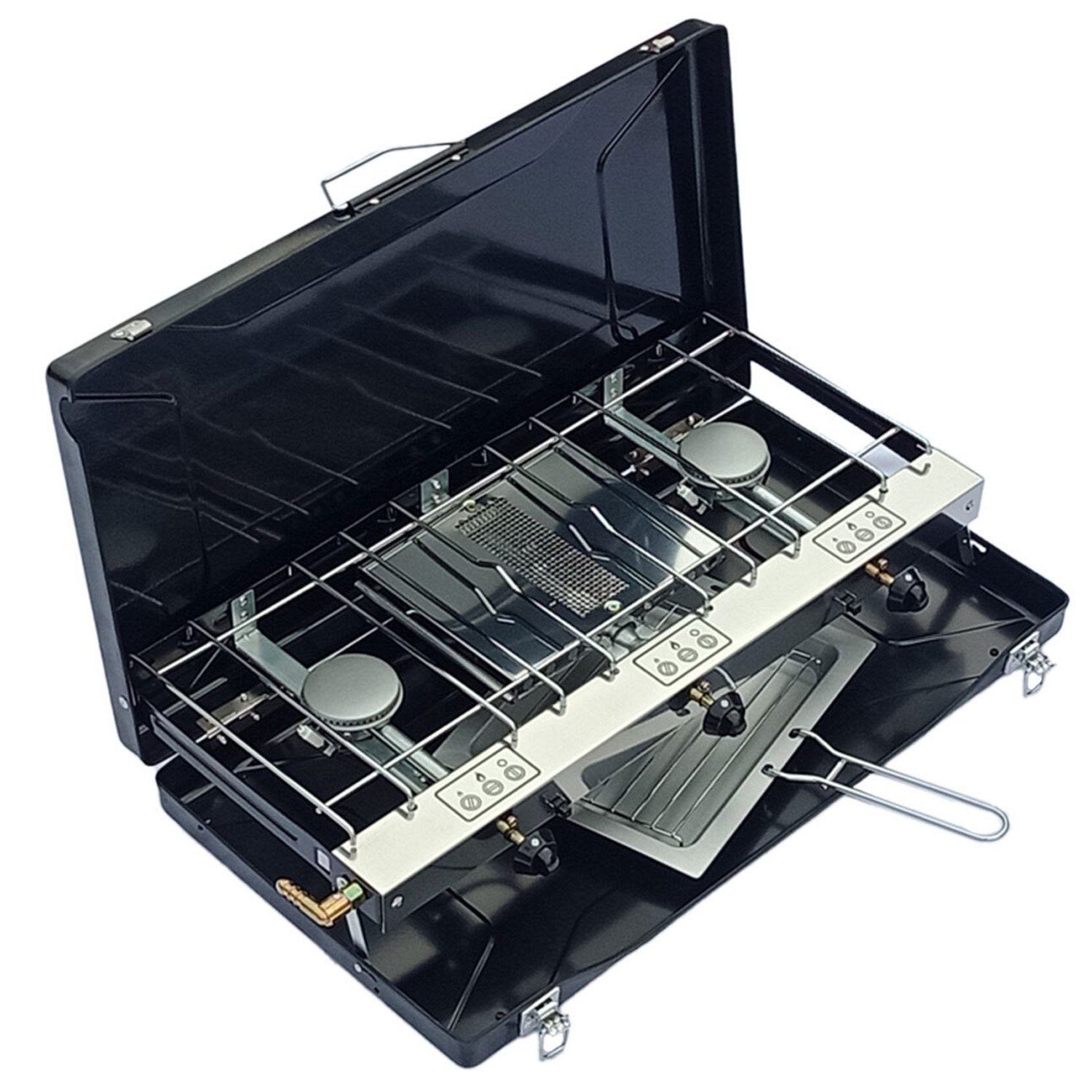 Portable Double Burner Gas Grill Black Image 1